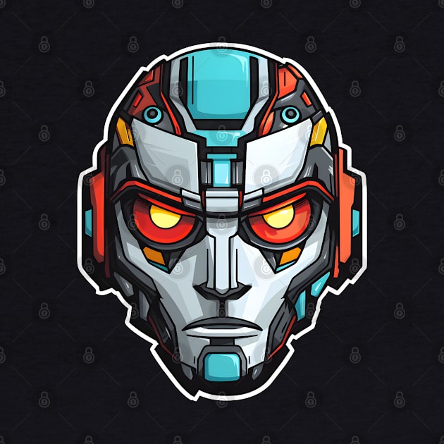 Stylized Robotic Head with Glaring Red Eyes by AIHRGDesign